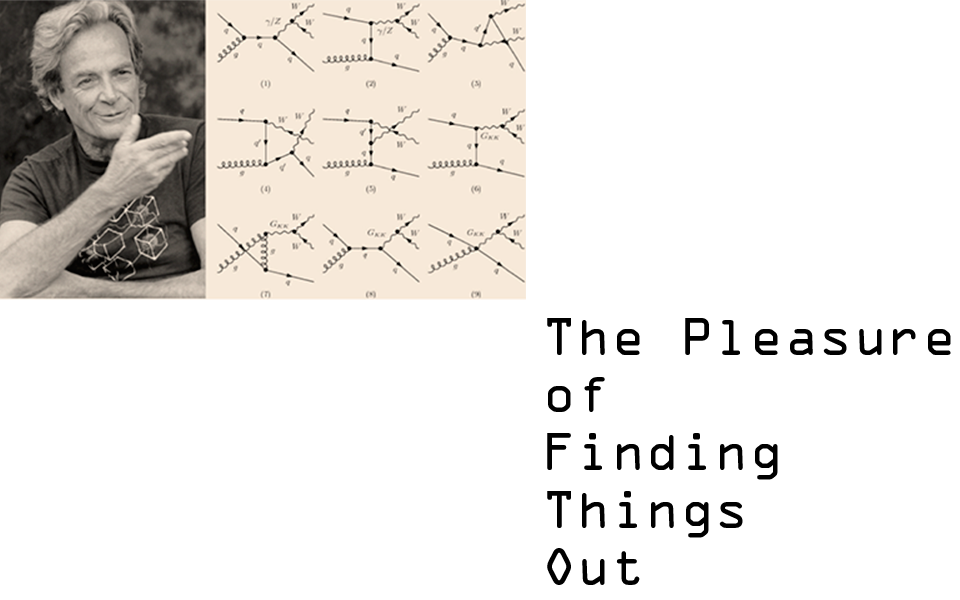 The pleasure of finding things out, with a photo of Richard Feynman and some Feynman diagrams